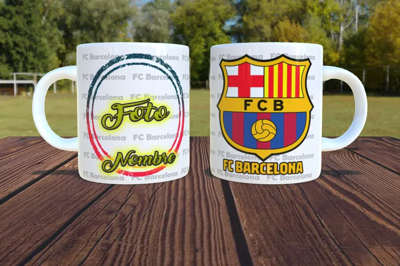 Taza personalizada del FC Barcelona con foto circular sublimada en San Cristóbal, Táchira
