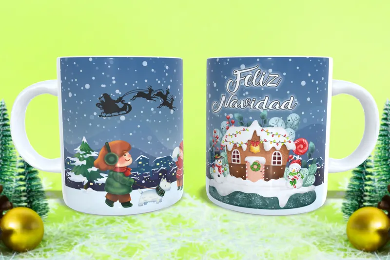 Taza personalizada Feliz Navidad con casita nevada sublimada en San Cristóbal, Táchira