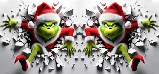Diseño de taza navideña en relieve 3D con Grinch rompiendo la pared, tazas personalizadas para navidad San Cristóbal